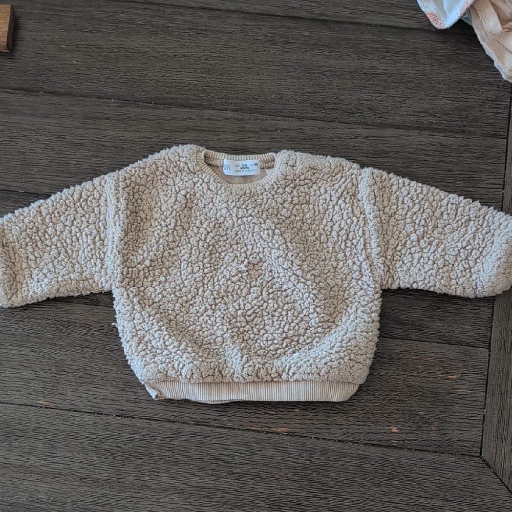 Zara Cream Sherpa Crew Neck Baby Sweater